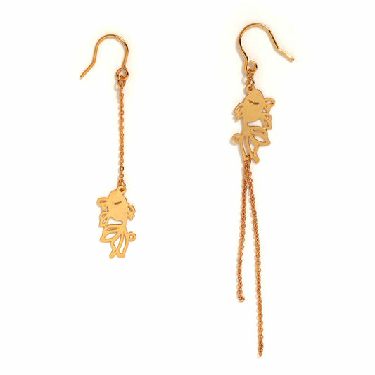 Pierced Earrings - K18GP - Goldfish - Asymmetrical Design