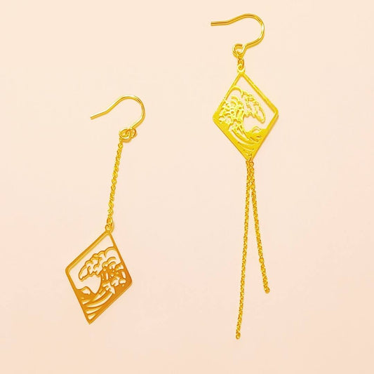 Pierced Earrings - K18GP - Wave - Asymmetrical Design (Copy)