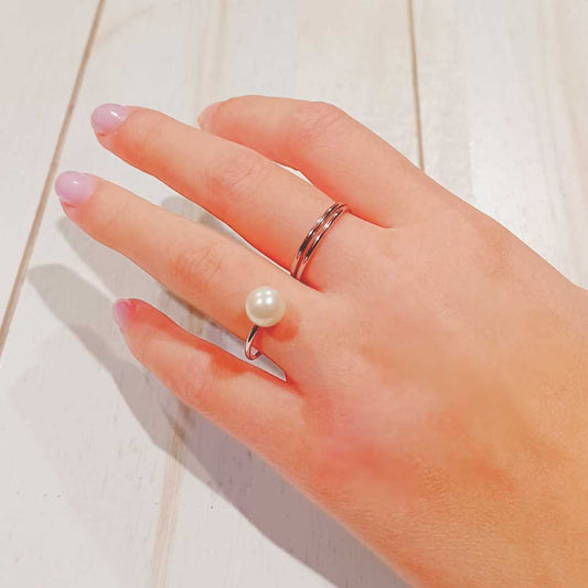 Duo Finger Ring-Nickel Free-Pearl