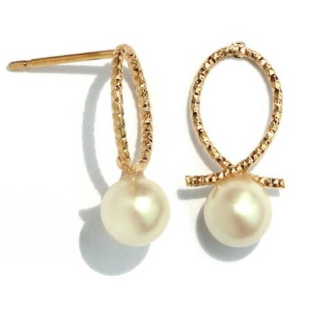 Pierced Earrings - Gold cut with pearl