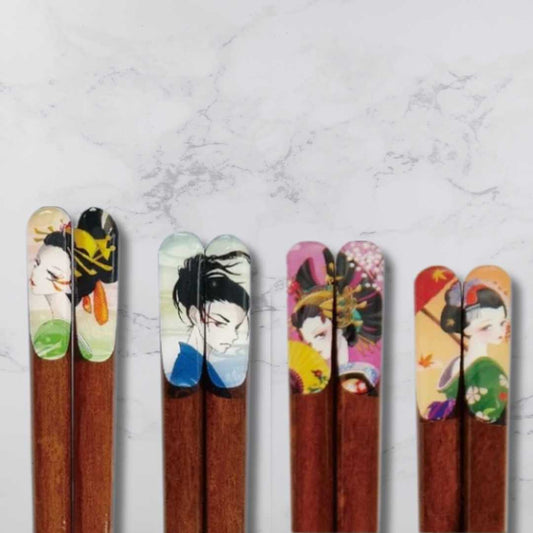 Chopsticks Japanese Anime Art "Geisha & Samurai"