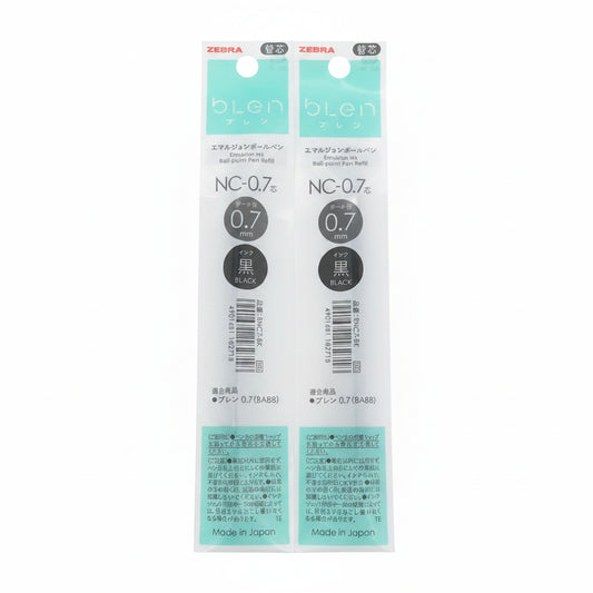 Zebra blen ink Refill Emulsion Ink 0.7mm 2Pack, Made In JAPAN