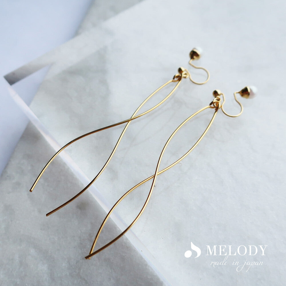 Gold Wave Long - Clip on Earrings - Gold