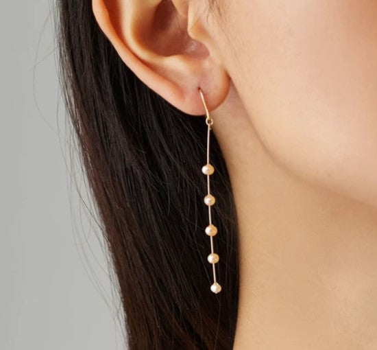 Pearl dot line - silicon clip on earrings - Gold