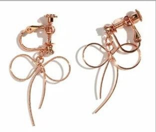 Ribbon - Clip on Earrings - Pink Gold