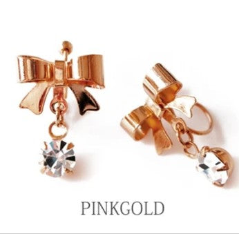 Ribbon with Stone - Clip-on Earrings - Pink Gold