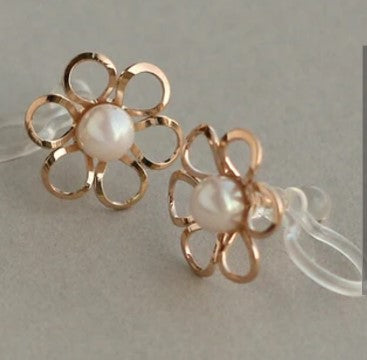 Flower - Clip on Earrings - Pink Gold